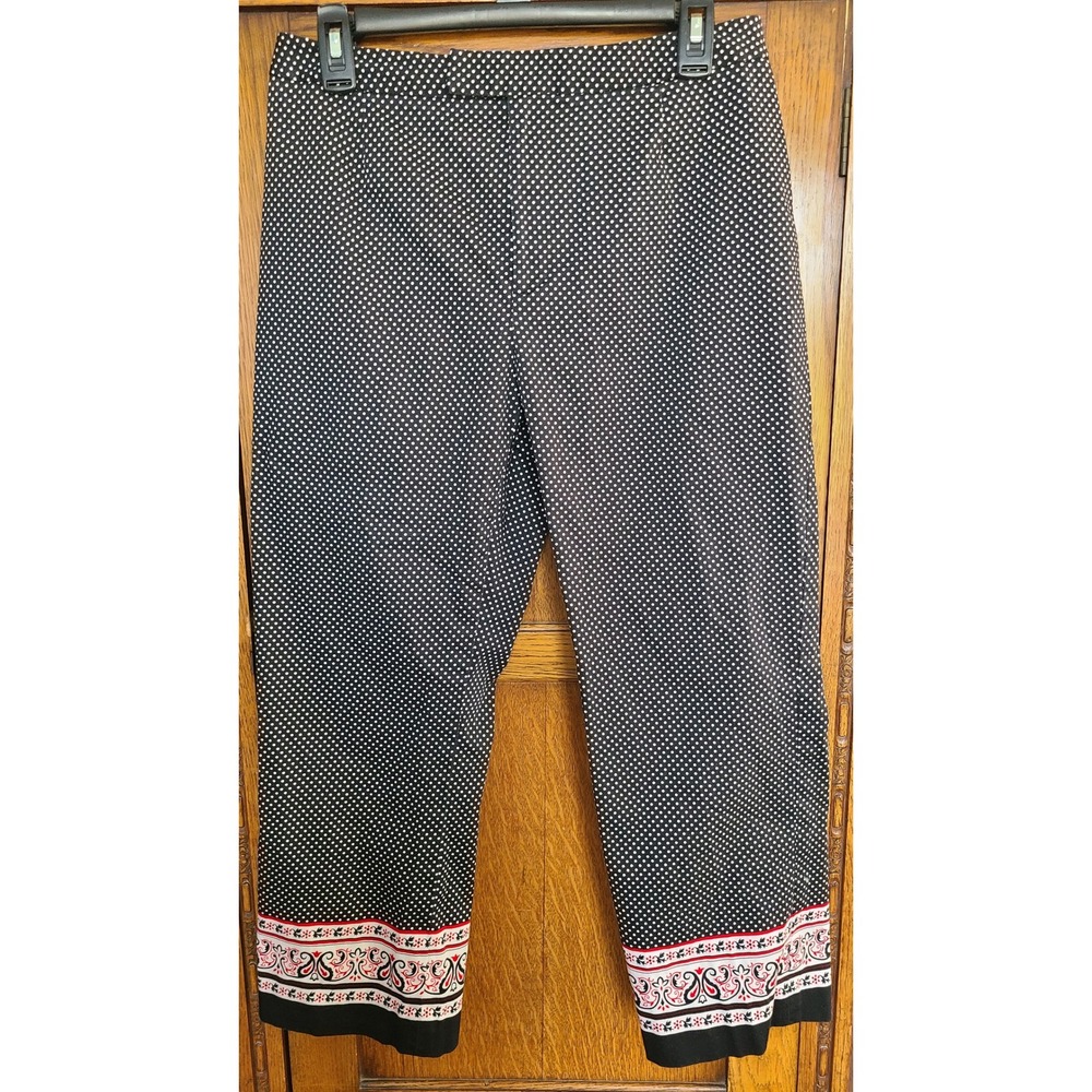 Studio G Black White Polka Dot Paisley Border Crop Pants Size 8 Cotton Spandex